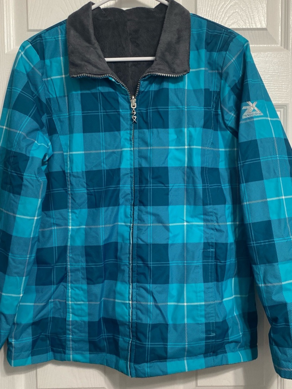 ZeroXposur Teal Blue Plaid Kids Puffer Jacket